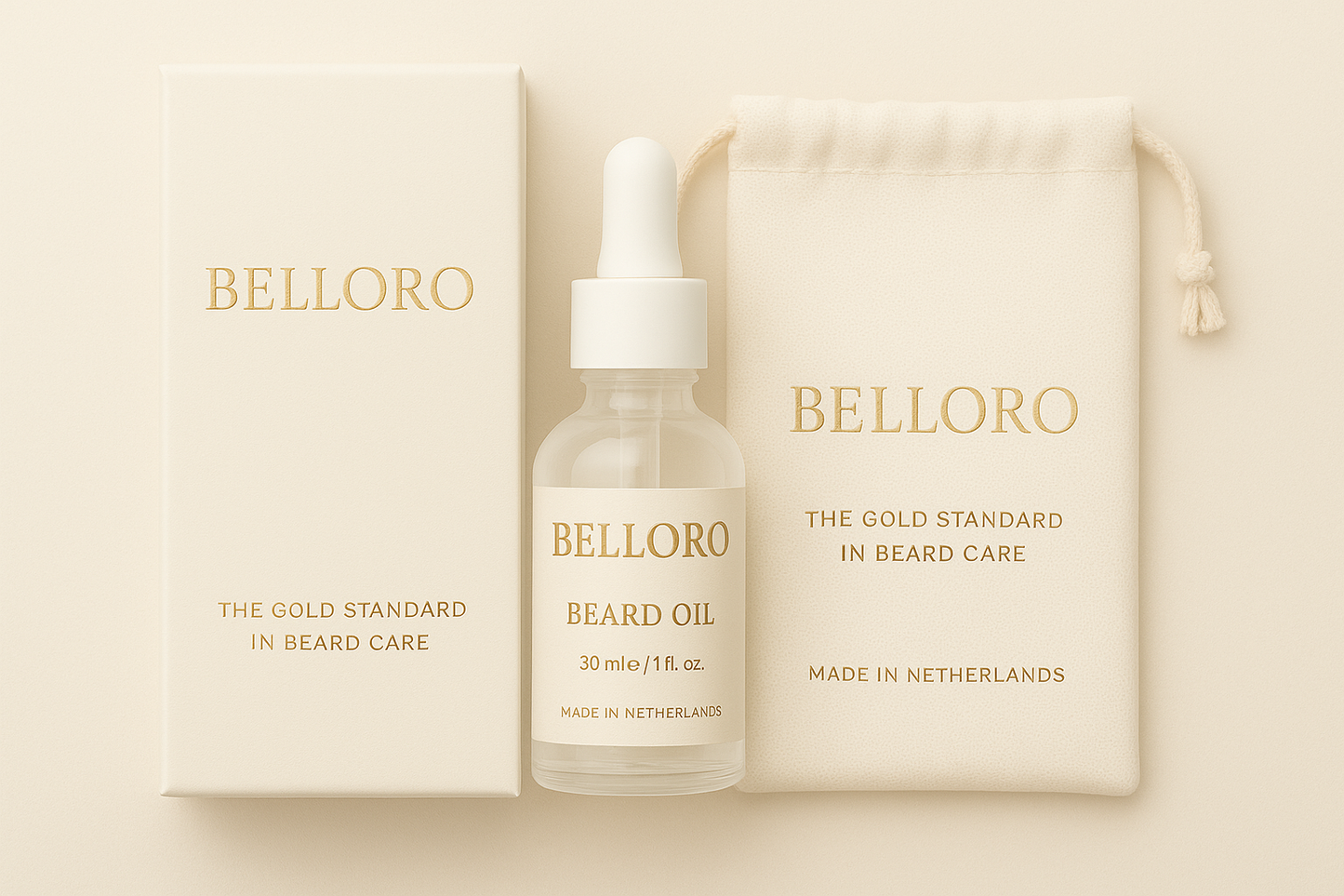 Belloro Beard Oil 50ml – luxe baardolie met fles en linnen zakje