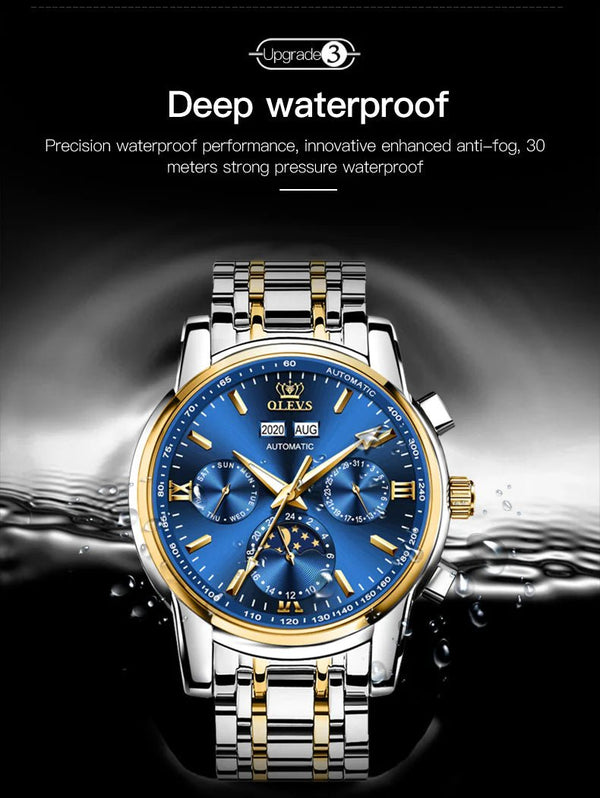 Automatisch multifunctioneel mechanisch waterdicht herenhorloge