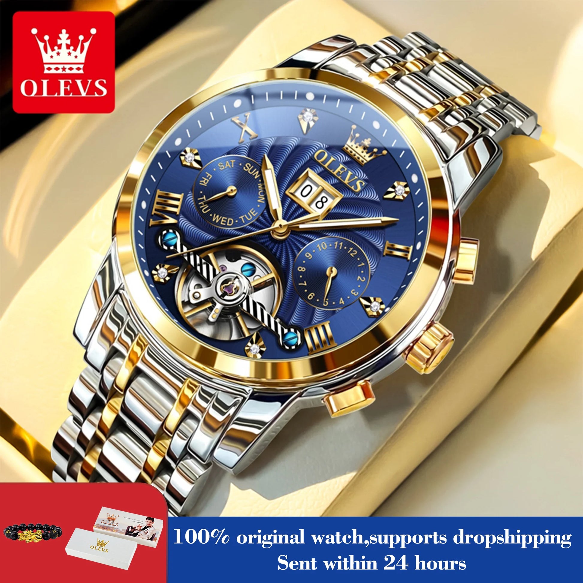 Automatisch multifunctioneel mechanisch waterdicht herenhorloge