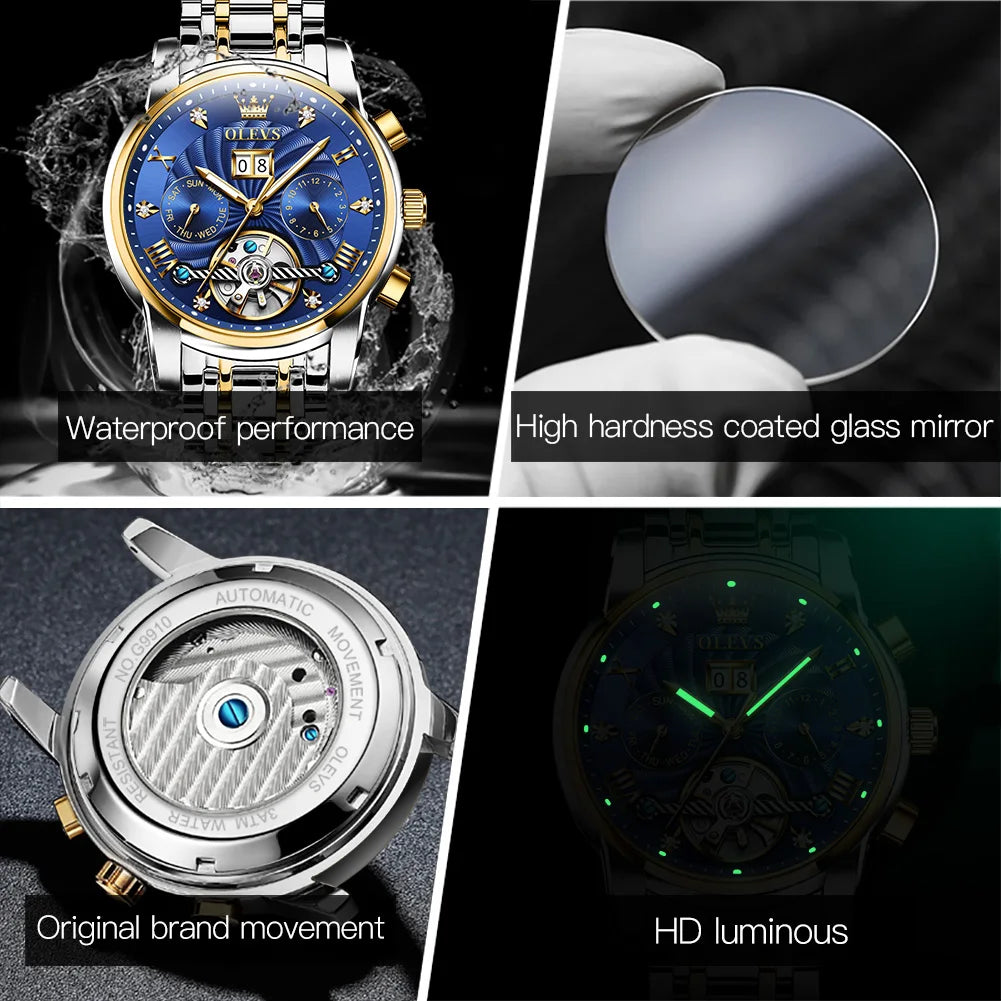 Automatisch multifunctioneel mechanisch waterdicht herenhorloge